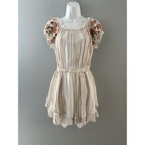 SAVANNA JANE Romper Size Small Cream Floral Striped Shorts Boho Festival New